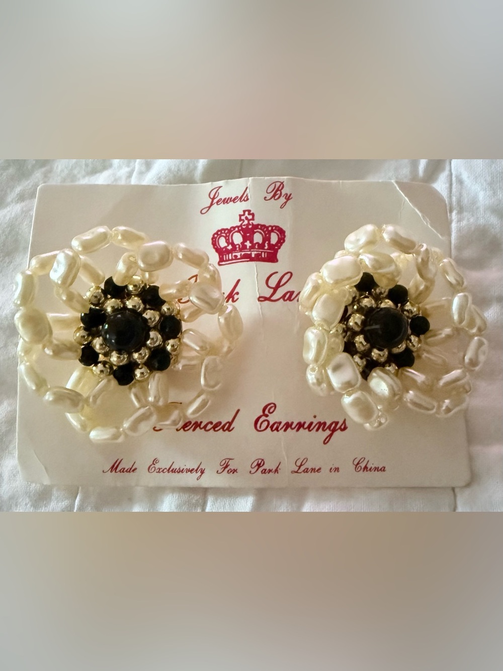 Jewels by Park Lane Pierced Earrings New Old Stock on original card Pearl & bead